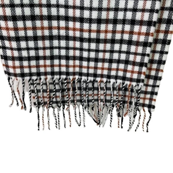 Lambswool Womens Scarf Plaid Made In Italy Fringe White Black Brown Rectangle - Picture 3 of 11